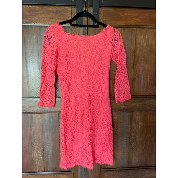 Diane Von Fustenburg Size 2 Lace Sheath Dress Coral‎ Pink - Picture 1 of 5